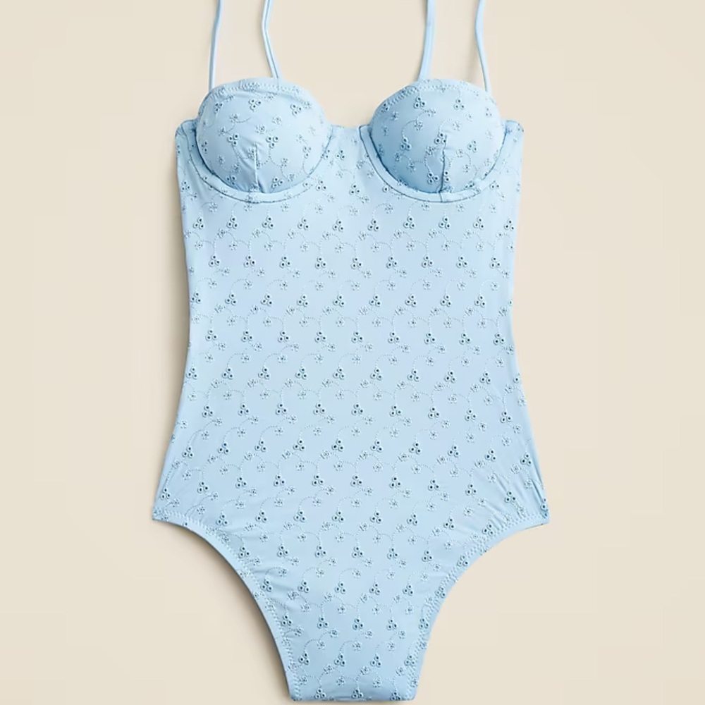 J. Crew Light Blue Floral One Piece Swimsuit